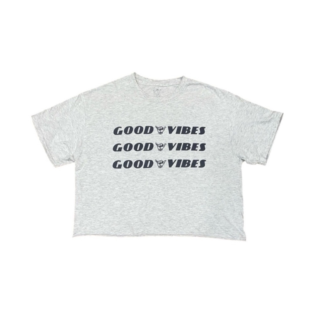 Brandy Melville Light Gray 'Good Vibes' Crop Top